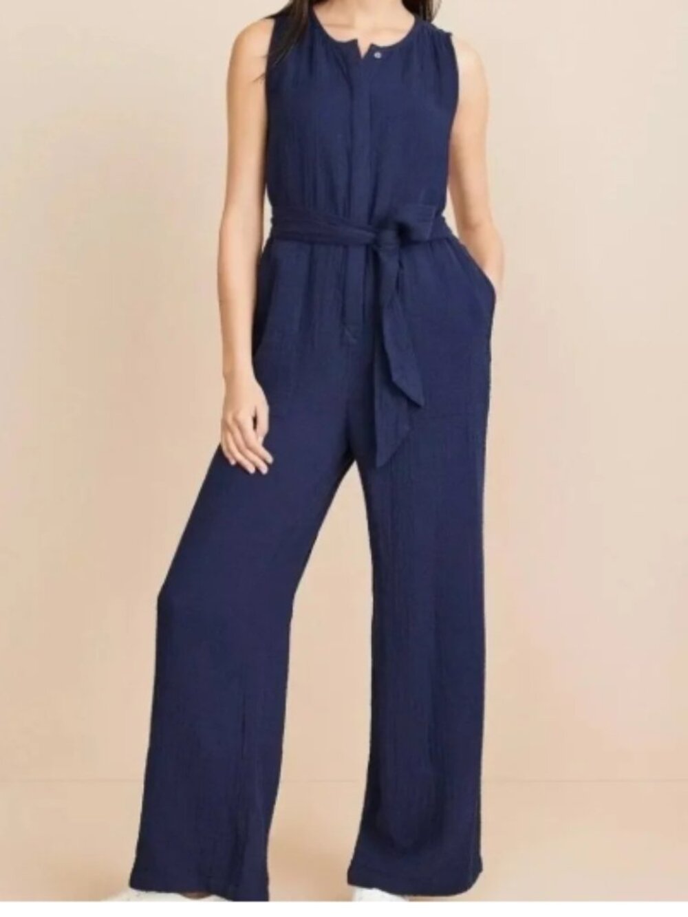 NWT LOU & GREY Triple Cloth Jumpsuit Deep Space Blue Navy Button Gauze XS